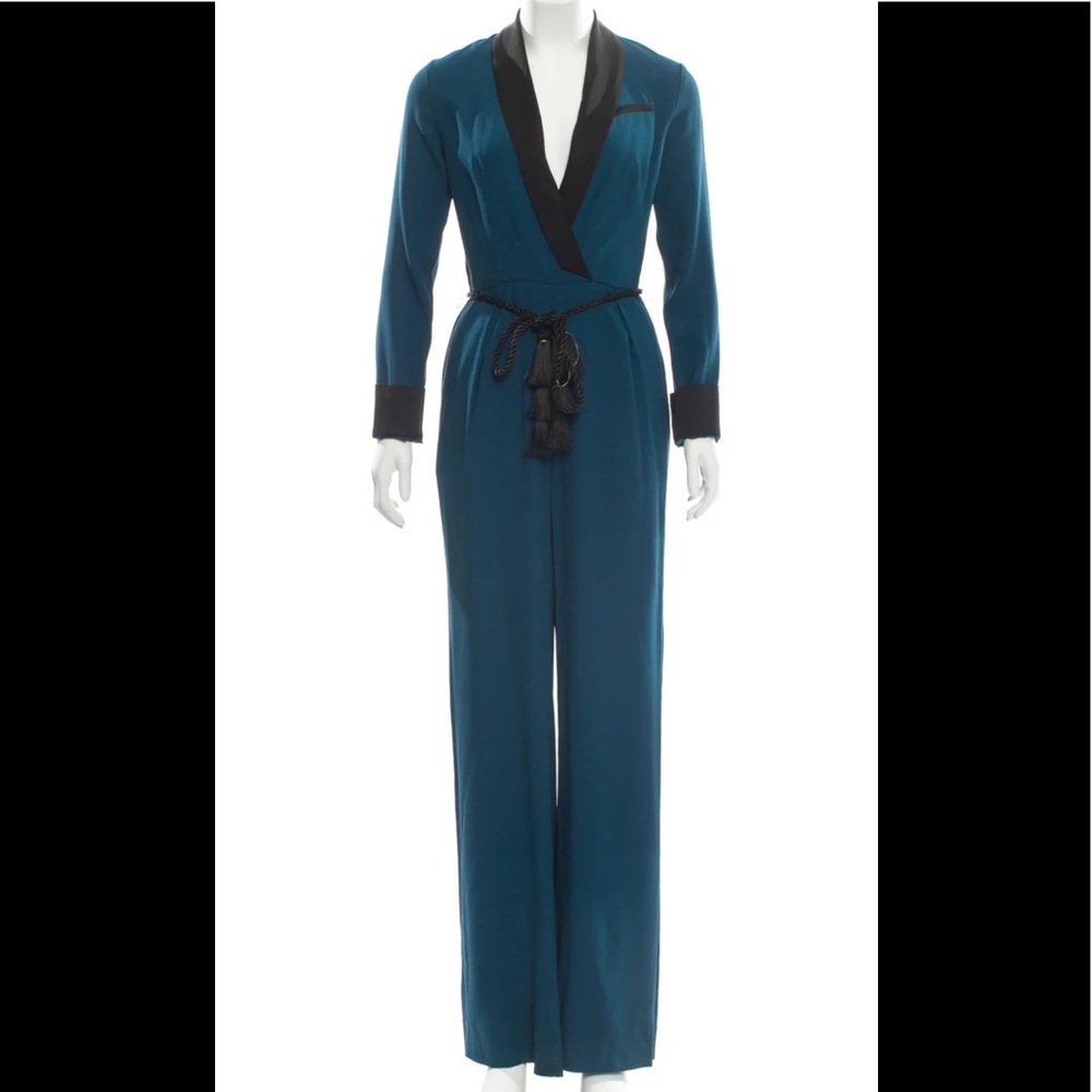 🆕 Rachel Zoe NEW teal plunging neckline jumpsuit